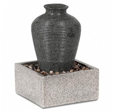 Fontána s LED osvětlením – polyresin, imitace kamene, černo-šedá Fontána s LED osvětlením – polyresin, imitace kamene, černo-šedá