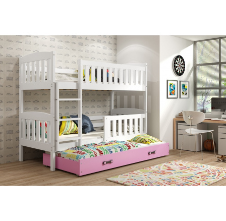 Patrová postel s přistýlkou Kuba bílá/růžová