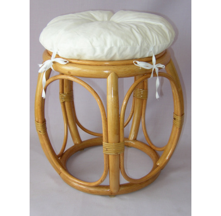 Ratanová taburetka široká medová polstr bílý
