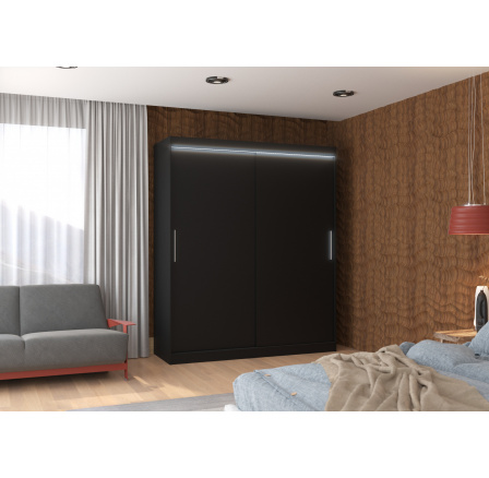 Posuvná skříň s LED osvětlením LINCOLN 180 Černá+Černá
