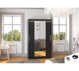 Posuvná skříň se zrcadlem a LED osvětlením SANTOS 120 Černá+Černá