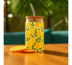 Sklenice s víčkem a brčkem Soleo 530ml citrony