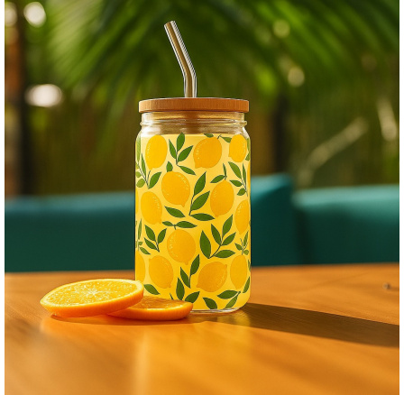 Sklenice s víčkem a brčkem Soleo 530ml citrony