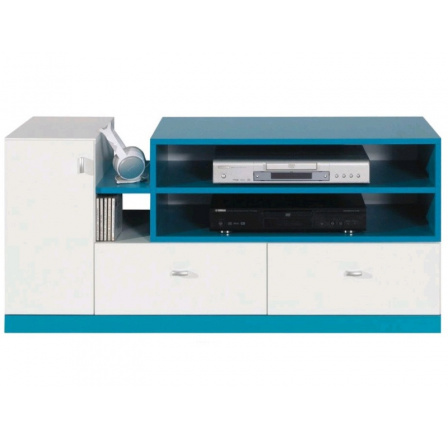 TV komoda MOBI MO12, Bílý Lux / Tyrkysový