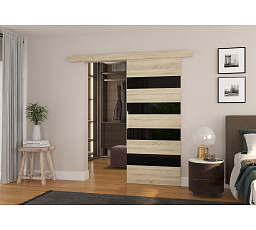 Posuvné dveře na stěnu MILOU 96 Sonoma+Černý Lacobel