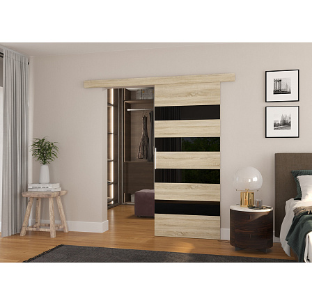 Posuvné dveře na stěnu MILOU 96 Sonoma+Černý Lacobel