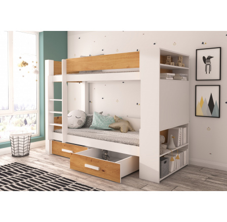 Dvoulůžková patrová postel GARET 200x90 Bílá+Artisan