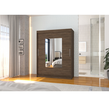 Šatní skříň s posuvnými dveřmi a zrcadlem DORRIGO 150 Choco+Choco