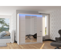 Posuvná skříň se zrcadlem a LED osvětlením TRAVES 180 Bílá+Bílá