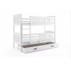 Dětská patrová postel KUBUS se šuplíkem 90x200 cm, včetně matrací, Bílá/Bílá