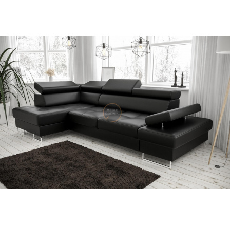 Rohová sedací souprava GALAXY MINI s funkcí spaní 170x280 přírodní kůže - černá kůže, levá