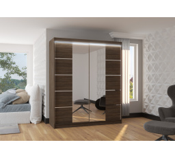 Posuvná skříň se zrcadlem a LED osvětlením TRAVES 180 Choco+Choco