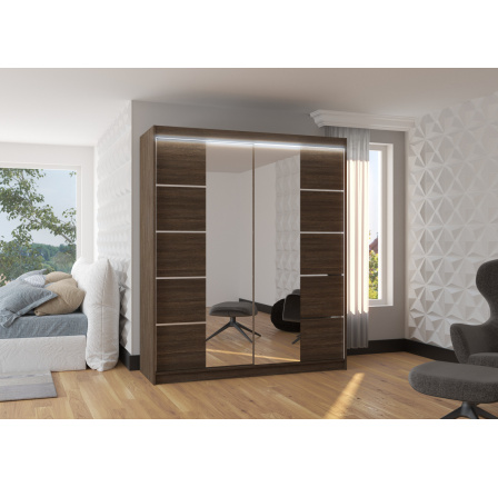 Posuvná skříň se zrcadlem a LED osvětlením TRAVES 180 Choco+Choco Posuvná skříň se zrcadlem a LED osvětlením TRAVES 180 Choco+Choco