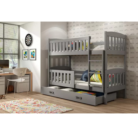 Dětská patrová postel KUBUS se šuplíkem 90x190 cm, včetně matrací, Grafit/Grafit