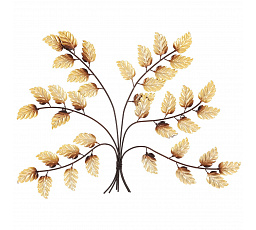 Kovový strom - nástěnná dekorace, zlaté lístky