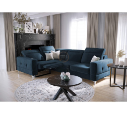 Rohová sedací souprava MALIBU , relax s funkcí spaní 185x250 cm - modrá , levá