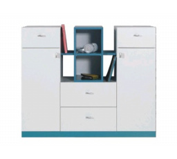 Komoda MOBI MO10, Bílý Lux / Tyrkysový