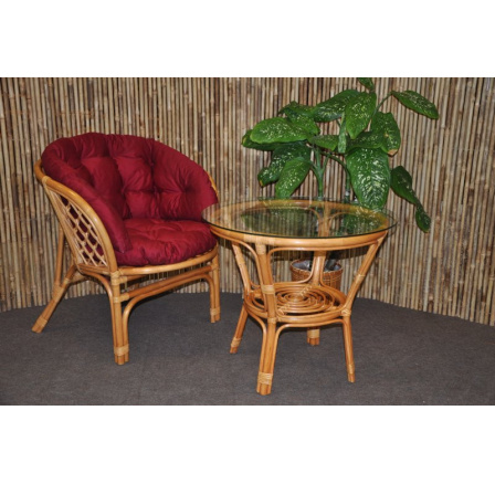 Ratanová sedací souprava Bahama 1+1 medová, polstr vínový MAXI Ratanová sedací souprava Bahama 1+1 medová, polstr vínový MAXI