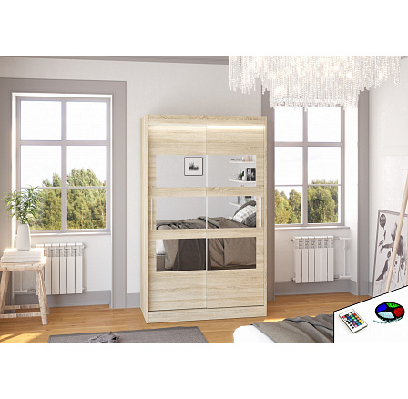 Posuvná skříň se zrcadlem a LED osvětlením KOLORADO 120 Sonoma+Sonoma Posuvná skříň se zrcadlem a LED osvětlením KOLORADO 120 Sonoma+Sonoma