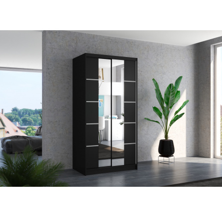 Posuvná skříň se zrcadlem KSAWER 100 Černá+Černá