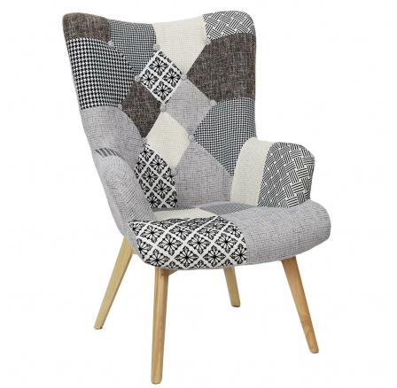 Křeslo ušák Helsinki šedý patchwork Křeslo ušák Helsinki šedý patchwork