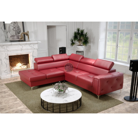 Rohová sedací souprava ORION II s funkcí spaní 225x255 cm přírodní kůže - červená kůže, Levá strana