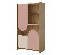 Knihovna Leya R7 dub cremona/macadamia/pudrová růžová