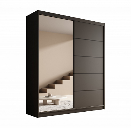 Šatní skříň s posuvnými dveřmi a zrcadlem Nico 180 Černá+Černá