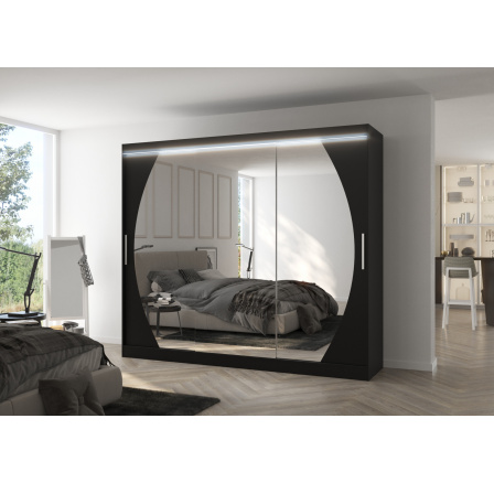 Posuvná skříň se zrcadlem a LED osvětlením CAMBE 250 Černá+Černá