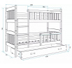 Dětská patrová postel KUBUS se šuplíkem 90x200 cm, včetně matrací, Bílá/Grafit