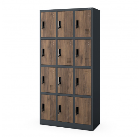 Kovová šatní skříňka BHP MARCIN, 900 x 1850 x 400 mm, Eco Design: antracitová/ořech