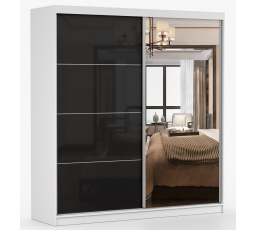 Šatní skříň MULTI 31 - 233 cm, Bílá/Černý Lesk