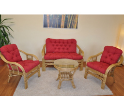 Ratanová sedací souprava Rio De Janeiro medová polstry vínový melír