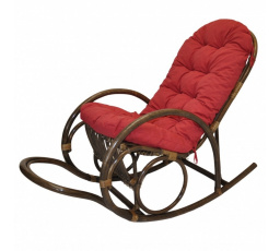 Ratanové houpací křeslo Jenaira hnědé polstr vínový melír