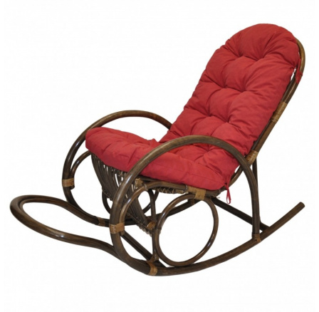 Ratanové houpací křeslo Jenaira hnědé polstr vínový melír