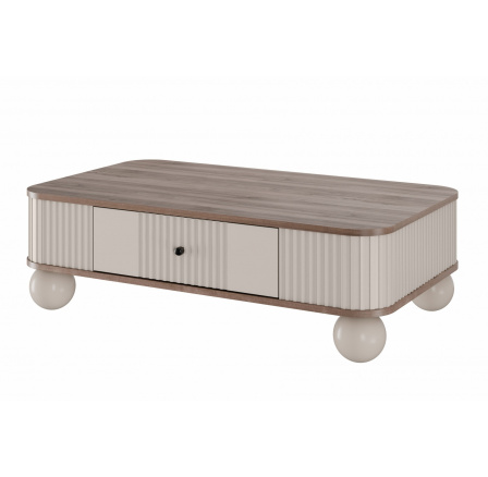 Konferenční stolek se zásuvkou Vesper, kašmír / ořech / černé úchyty