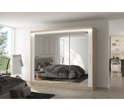 Posuvná skříň se zrcadlem a LED osvětlením CHESTER 250 Sonoma+Bílá