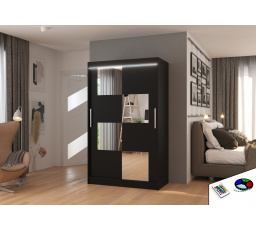 Posuvná skříň se zrcadlem a LED osvětlením LUGANO 120 Černá+Černá