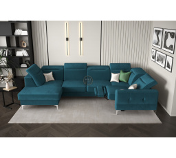 Rohová sedací souprava MALIBU MAX II s funkcí spaní a relaxací 180x350x182 cm - modrá, Pravá strana