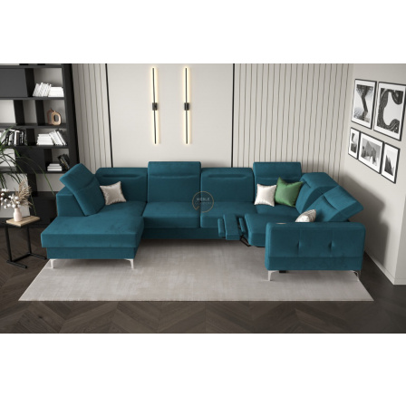Rohová sedací souprava MALIBU MAX II s funkcí spaní a relaxací 180x350x182 cm - modrá, Pravá strana