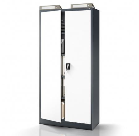 Kancelářská kovová skříň na dokumenty antracitovo-bílá: JAN H, 900 x 1950 x 400 mm