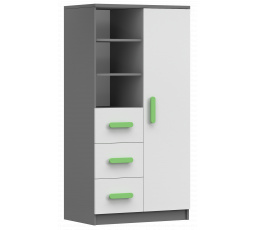 Regál 80 3S1D SMYK II - 05, Šedá/Bílá/Zelená