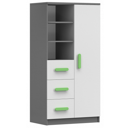Regál 80 3S1D SMYK II - 05, Šedá/Bílá/Zelená