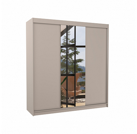 Šatní skříň s posuvnými dveřmi a zrcadlem SANTIAGO 200 Kašmír+Kašmír