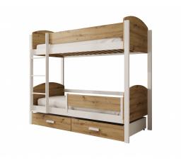 Dětská Patrová Postel Jori s bariérkou 180x80 Bílá+Borovice