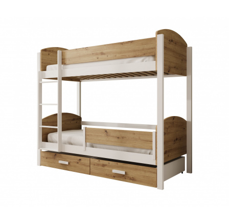 Dětská Patrová Postel Jori s bariérkou 180x80 Bílá+Borovice