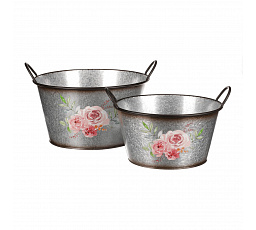 Kovový obal na květiny, sada 2ks. Design s růžemi.