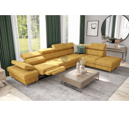 Rohová sedací souprava GALAXY , relax s funkcí spaní 225X350 cm - žlutá , pravá
