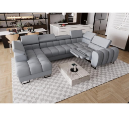 Rohová sedací souprava ASPEN MAX II , relax 198x350x170 cm přírodní kůže - šedá kůže , pravá