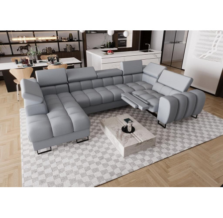 Rohová sedací souprava ASPEN MAX II , relax 198x350x170 cm přírodní kůže - šedá kůže , pravá